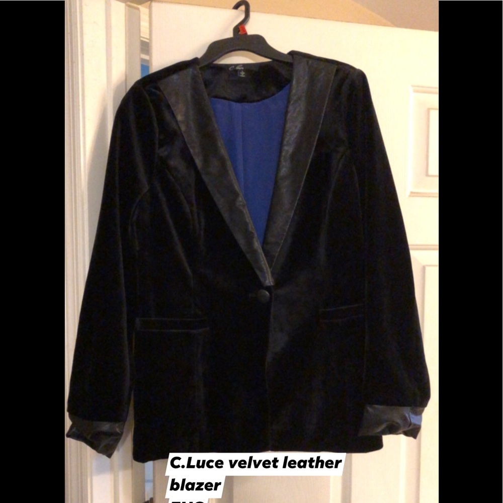 C Luce Velvet blazer with leather, Sz Large, black